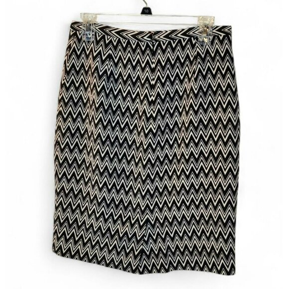 Oscar de la Renta Silk Chevron Pencil Skirt 10 | 100% Silk | Black/White - Picture 5 of 7